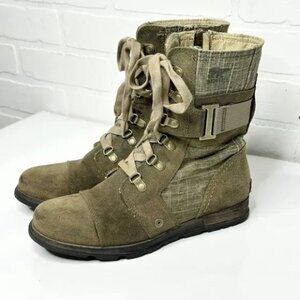 Women’s 9 Sorel Major Carly Olive Green Combat Boot Zip Up